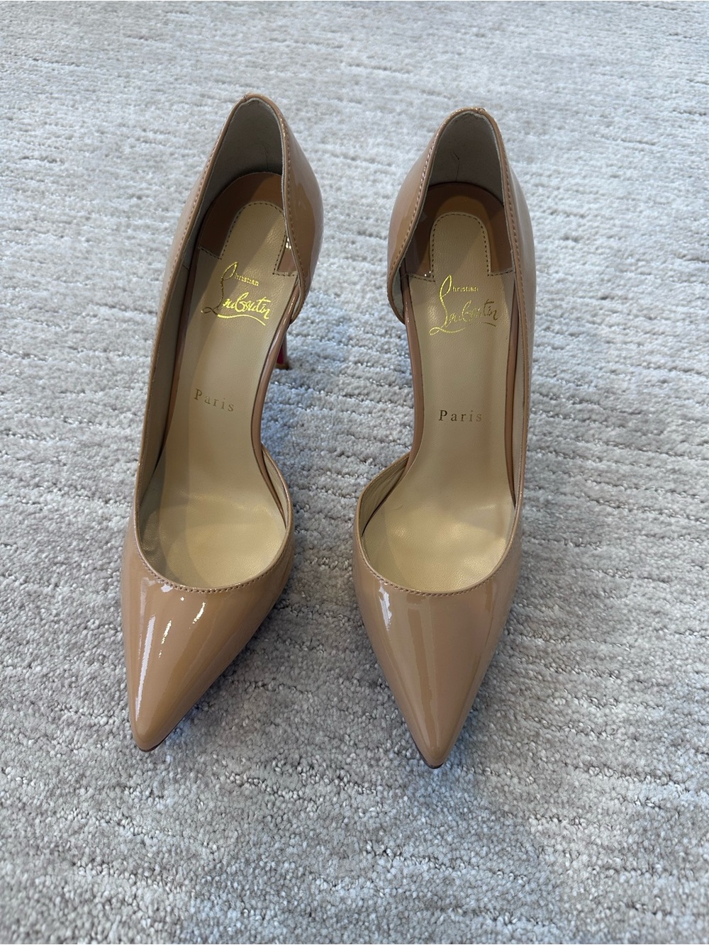 Christian Louboutin Patent Nude Pointed-Toe Pumps with Red Sole